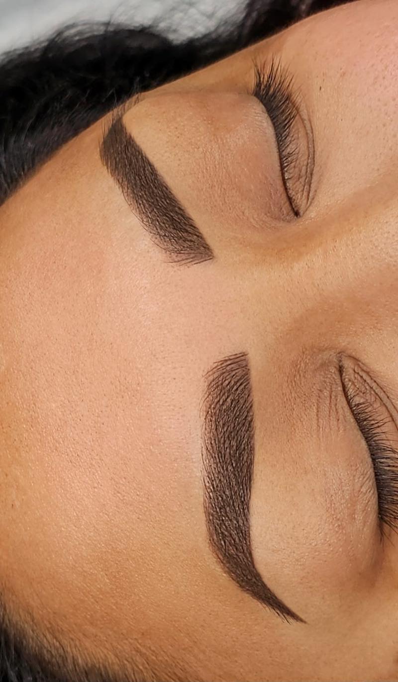 Ombre powder brows with a deep, defined tail by Brenda Cazares, micropigmentation specialist in National City.